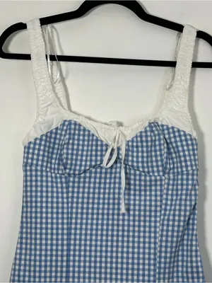 Zara Blue White Gingham Mini Dress XS Bustier Corset Cottagecore NWT thumbnail 2
