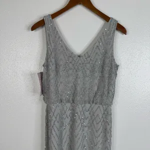 BHLDN NWT Light‎ Gray Chevron Beaded Gown Size 2 thumbnail 5