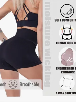 High-Waist Black Seamless Gym Workout Shorts Size Large New thumbnail 12