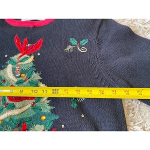 Vintage Heirloom Collectible Embroidered Christmas Tree Sweater Cardinal Festive thumbnail 5