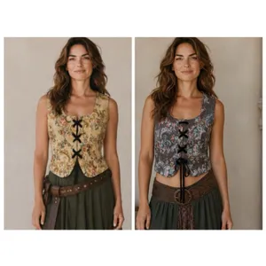 Source Unknown Ren Faire Reversible Tapestry Corset Vest Goblincore Cottagecore VTG Lace Up M thumbnail 2