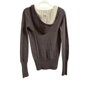Rare Vintage Abercrombie & Fitch Brown V-Neck Hoodie Sweater Angora‎ Blend XL thumbnail 2