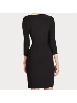 Lauren Ralph Lauren Faux Wrap V-Neck Black Dress Size 4 thumbnail 4