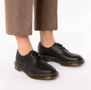 Dr. Martens Vegan 1461 Oxford Black Leather Lace-Up Shoes with Yellow Stitching thumbnail 1