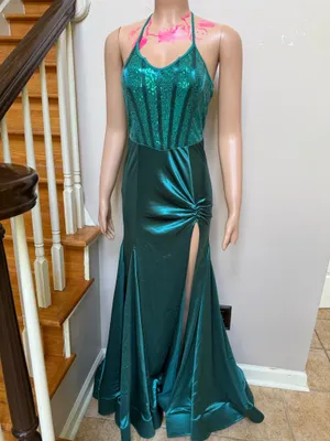 Loragal emerald srappy back long prom dress thumbnail 8