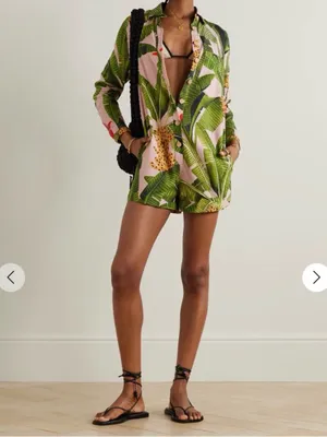Farm Rio Pink Banana Leaves Linen Jumpsuit Small Long Sleeve Tropical Vacay Chic thumbnail 6