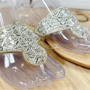 Olivia Miller‎ Metallic Rhinestone Thong Flip Flop Sandals Silver Tan Size 6 thumbnail 7