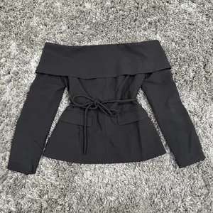 ASOS DESIGN Tailored Off-The-Shoulder Top in Black, Size 4​​ thumbnail 3