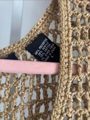 Moda International Open Crochet Knit Tunic Cover up in Metallic Tan Size L thumbnail 5