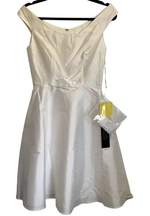 NWT Alfred Sung Off the Shoulder Cocktail‎ Dress in Snow White thumbnail 1
