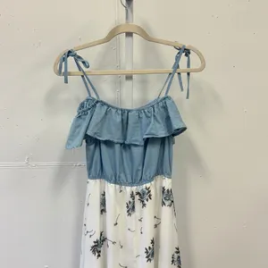 MOM Maternity Ruffle Floral Maxi Dress Small Tie Strap Off Shoulder Mixed Media thumbnail 4