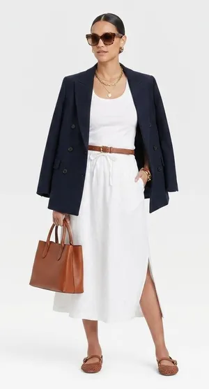 Universal Threads White Cotton Poplin Midi Skirt with Side Slits and pockets Sz M thumbnail 1