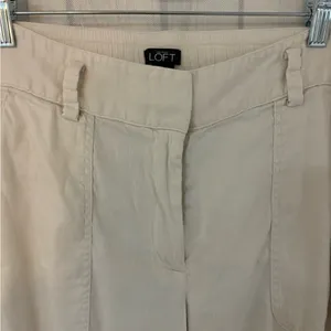 Loft Linen Julie Trouser Pants Womens Size Medium Ivory Straight Leg Cap… thumbnail 6