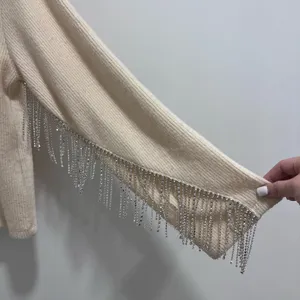 Zara Cream knitted sweater top with silver beading detail thumbnail 3