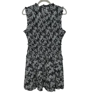 Madewell Women's Black White Floral Sleeveless Ruffle Neck Mini Dress Size 8 NWT thumbnail 14