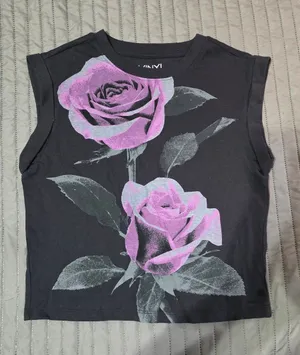 Vinyl Icons Cropped Purple Rose Graphic Tee in charcoal gray M Grunge Floral thumbnail 1
