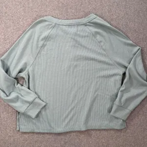 Victoria's Secret Waffle Knit Pajama Top Women's Small Green Thermal Lounge thumbnail 6