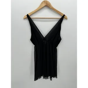 California Dynasty Vintage Black Sheer Embroidered Sequin Slip‎ Nightie Medium thumbnail 2