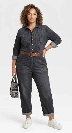 Own. NWT Black Denim Boiler Suit | Snap Front Coverall Jumpsuit | Size 16R thumbnail 1