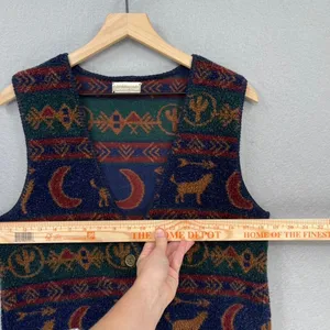 Vintage Coldwater Creek Vest Womens Sm/Md Blue Southwestern Howling Wolf Boho thumbnail 5