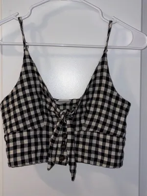 Women’s By Together Black & White Gingham Tie-Front Cropped Tank Size: S thumbnail 1