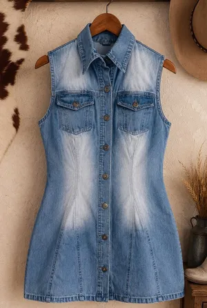 Y2K Denim Mini Dress Sleeveless Button Front Small thumbnail 1