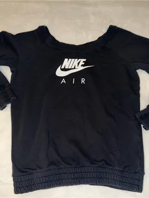 Vintage Black Nike Air Women's Off Shoulder Crewneck Sweatshirt - Black Sz MD thumbnail 1