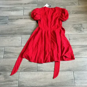 Club L red v neck puff sleeved buttoned mini dress thumbnail 7