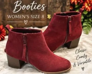 Old Navy Burgundy Cranberry Ankle Booties Size 8 Side Zip Block Heel thumbnail 1