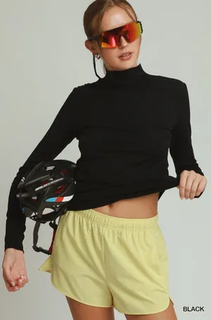 Umgee Long Sleeve Mock Neck Top - Black - Large thumbnail 1