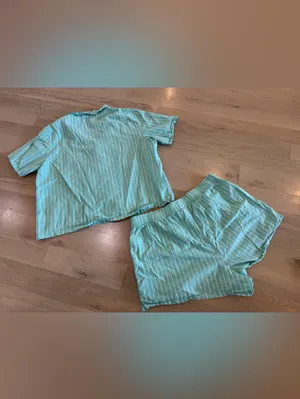 GAP BODY poplin cotton short sleeve top and shorts pajama green stripe set large thumbnail 11