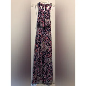 Abel the Label Anthropologie Vienna Halter Floral Maxi Dress Blue Pink Size S thumbnail 2