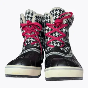 Sorel Tofino Houndstooth Waterproof Snow Boots Women 9 Black White Red Lace thumbnail 4