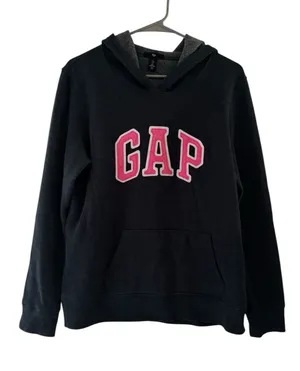 GAP Women’s Dark Blue Hoodie Sweat Shirt with Pink GAP Logo Sz L thumbnail 1