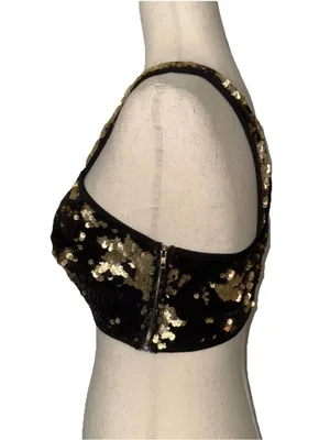 Sugarlips Rversible Sequin Crop Top Black Gold Rave Club Party Night Out thumbnail 3