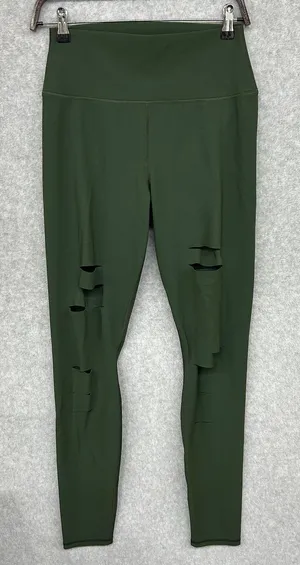 Alo Yoga High-Waist Ripped Warrior Legging in the color Hunter Green Size Large thumbnail 1