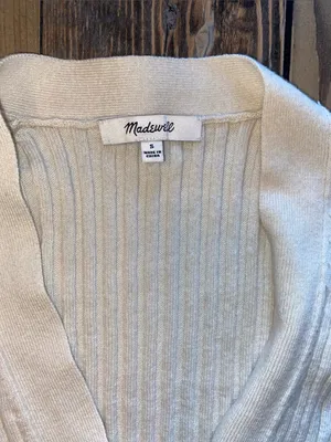 Madewell Cream Ribbed Wool Cotton blend V-Neck Button Front Cardigan thumbnail 2