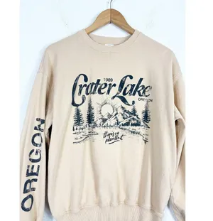 Urban Outfitters Crater Lake Overdyed Crew Neck Sweatshirt Small Yellow Oregon thumbnail 9