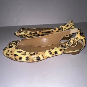 Stuart Wietzman Leather Animal Print Peep Toe Slip On‎ Flats Shoes Womens 7.5 M thumbnail 4