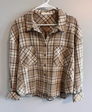 Altar’d State Plaid Cropped‎ Flannel Button Front Shirt Small thumbnail 1