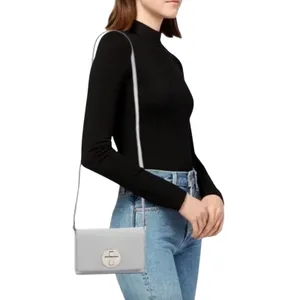 Kate Spade Newbury Lane Sally Crossbody Bag Silver Saffiano Leather Turnlock Bag thumbnail 13