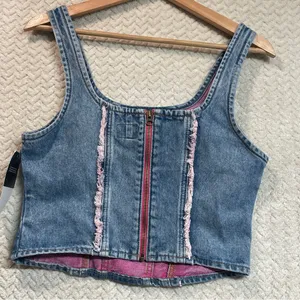 NWT Lee Womens Small Denim Corset Style‎ Zip Up Western Crop Top Festival thumbnail 6