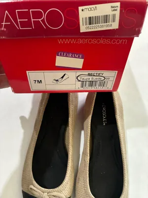 AEROSOLES Beige Perforated Ballet Flats with Black Toe thumbnail 2