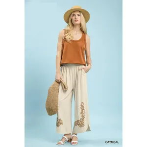 Umgee‎ Linen Embroidered Wide-Leg Boho Pants - Medium thumbnail 5