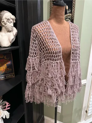 POL Lavender Fishnet Fringe Cardigan – Size Small (Fits S–L) thumbnail 3