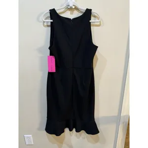 Betsey Johnson Scuba Crepe Dress Sheath Flirty Ruffle‎ Hem Size 12 Black thumbnail 5