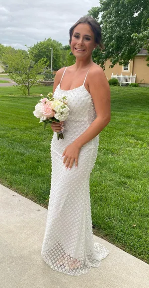 B Darlin Glitter and Faux-Pearls Open-Back Gown thumbnail 1
