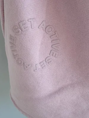 SET Active Pink French Terry Sweat Shorts Elastic Ruffle Waist Lounge USA S thumbnail 5