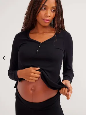 Hatch 1 Small Maternity The Softest Rib Nursing Henley black Lounge Comfy thumbnail 5