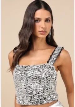 Lulus Tweed Sequin Crop Top  thumbnail 1